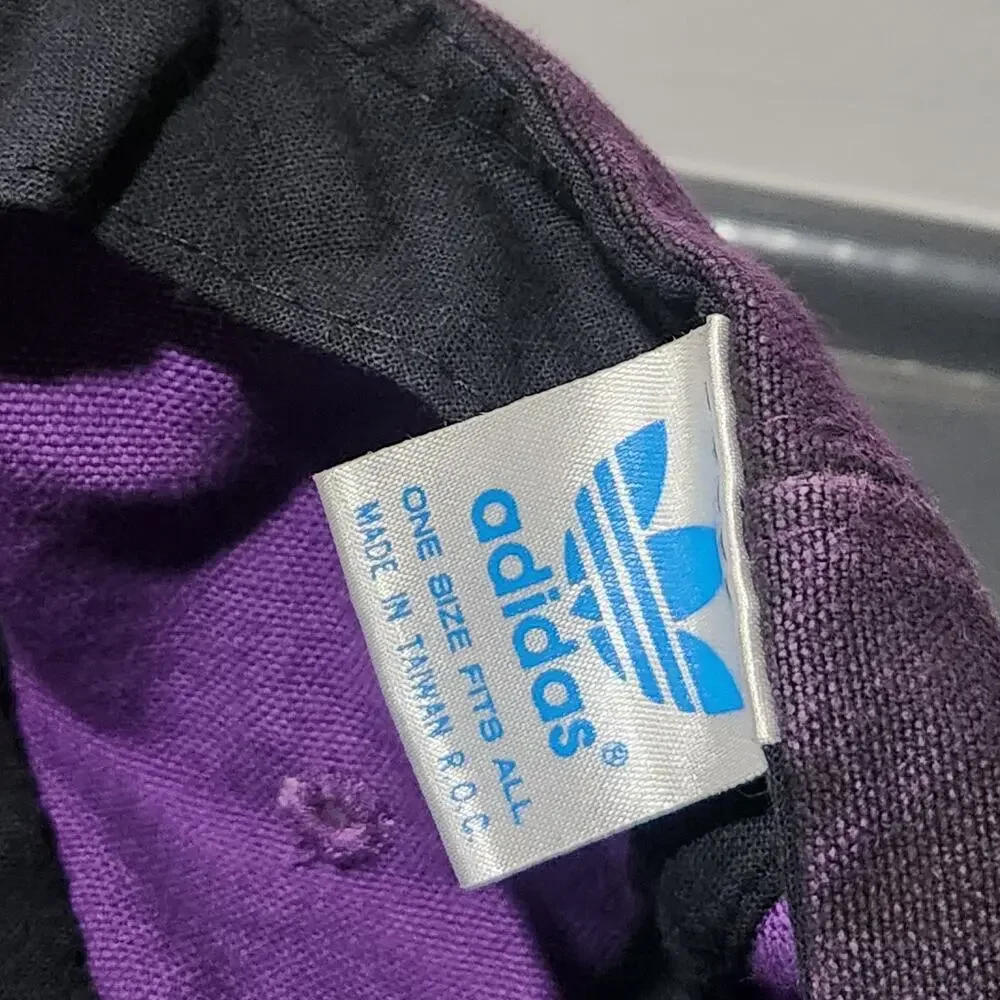 VTG 80s Adidas Trefoil‎ Purple Canvas Spellout 1980s Hat Cap OSFA One Size